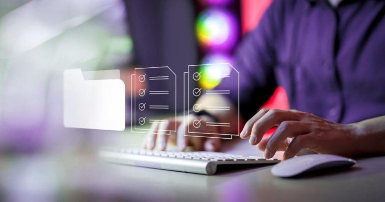 Close Up Typing On Keyboard 3d File And Folder Floating 1024x536