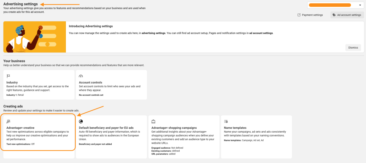 Meta Ads Advertising Settings